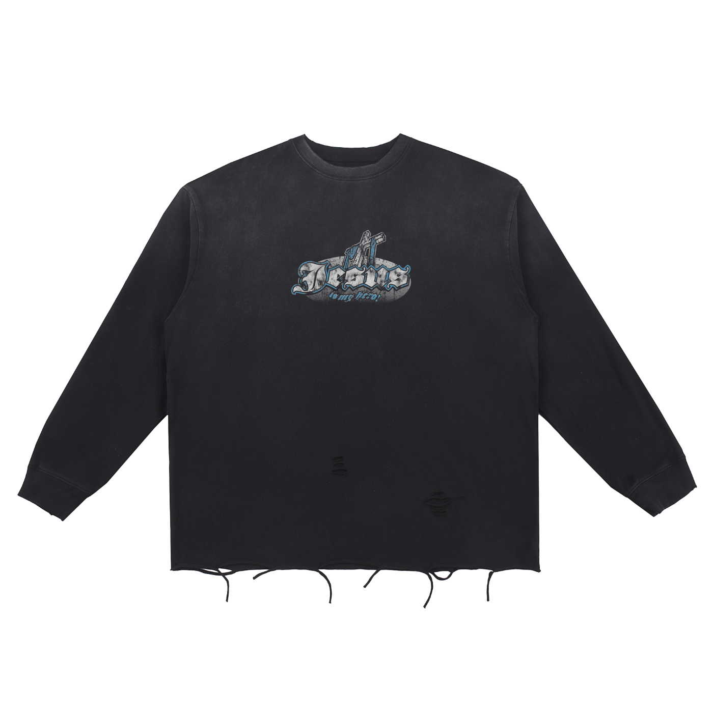 Snow Wash Raw Edge Cotton T-Shirt