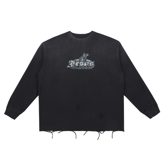 Snow Wash Raw Edge Cotton T-Shirt