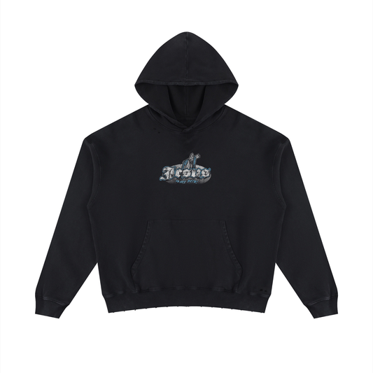 Unisex Mineral Wash Distressed Hoodie