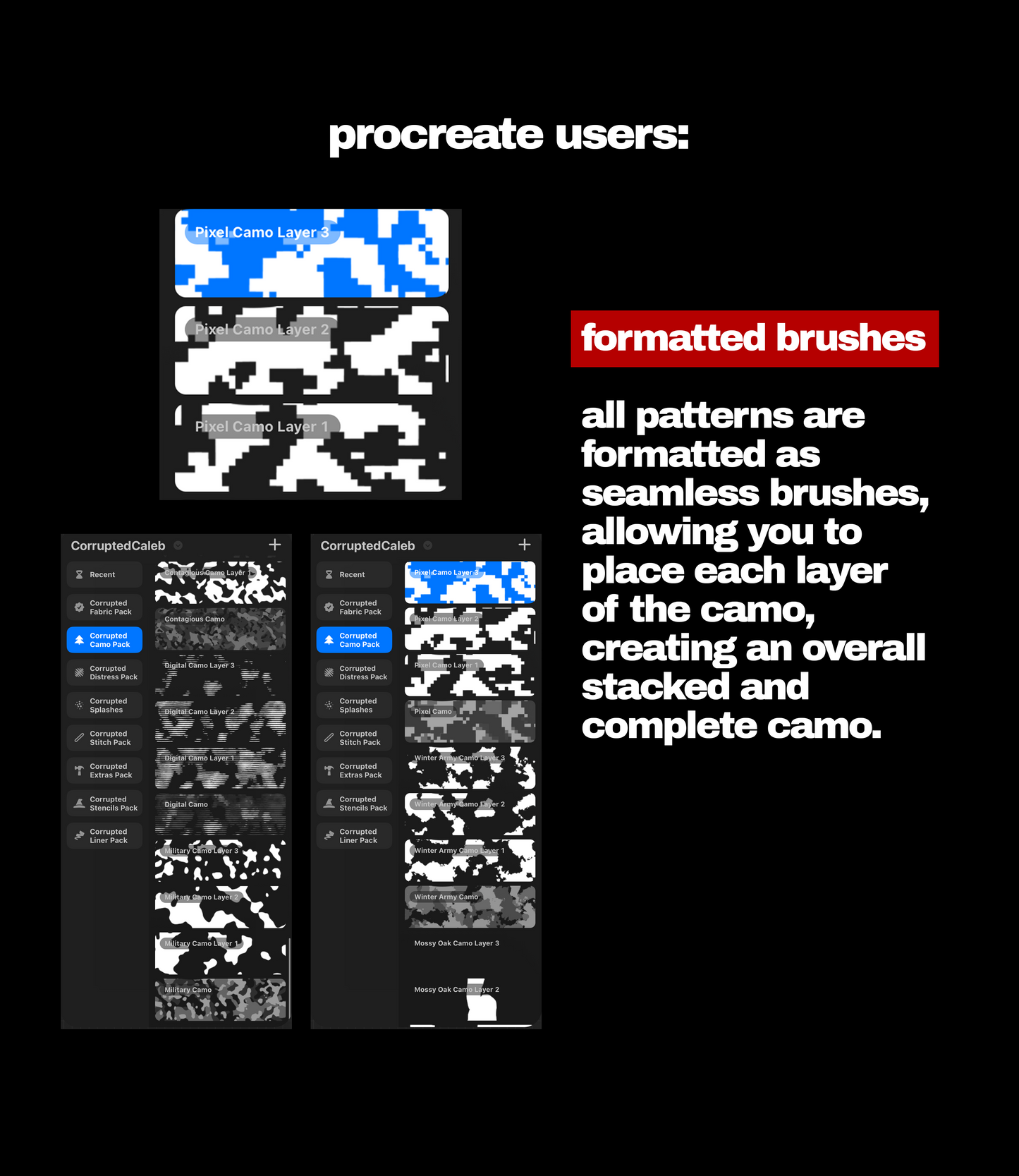 CAMO PATTERN PACK [PHOTOSHOP & PROCREATE]